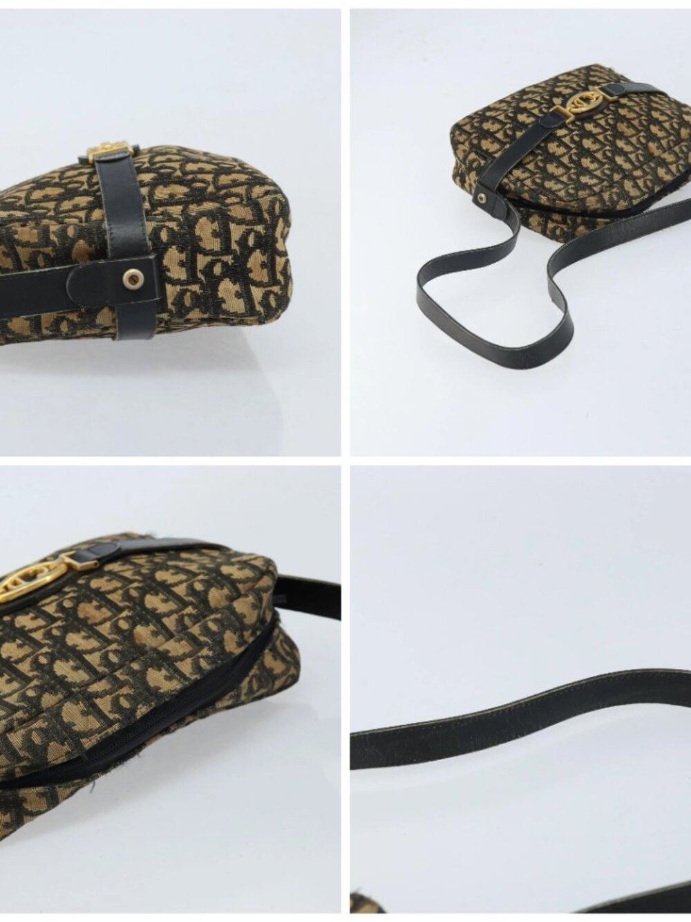 Christian Dior Trotter Canvas Shoulder Bag Navy Gold Auth 173214 - Picture 9 of 11